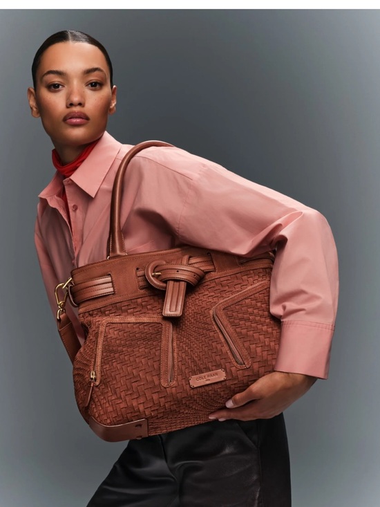 Cole Haan Chestnut Woven Leather Tote with Detachable Strap NWT - Picture 2 of 6